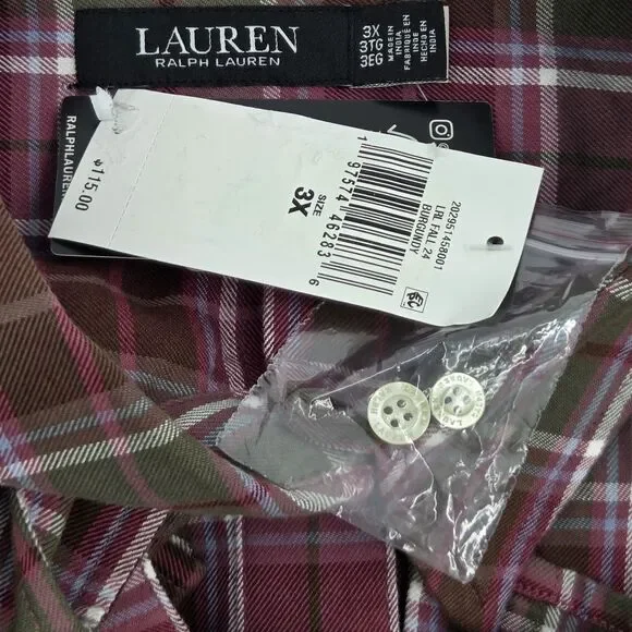 Lauren Ralph Lauren Brawley Button Up Down Shirt Womens Size 3X Plaid Old Money - Picture 5 of 8
